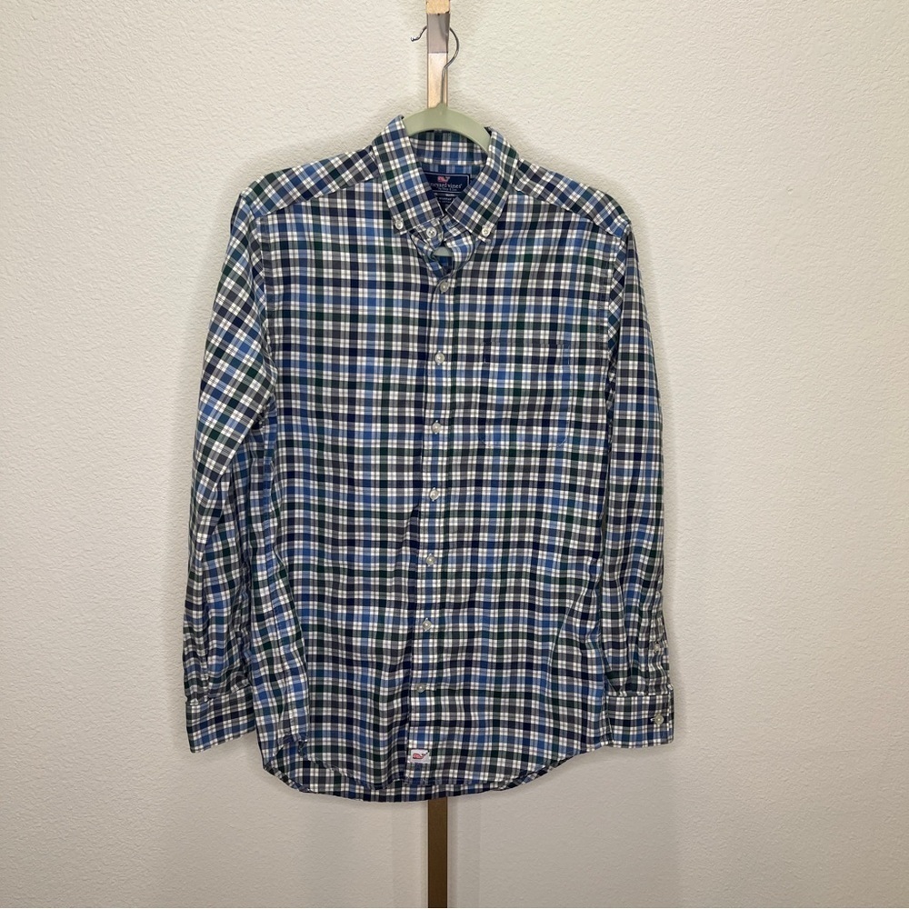 Vineyard Vines Long Sleeve Button Down Murray Shirt Blue Green Plaid Small